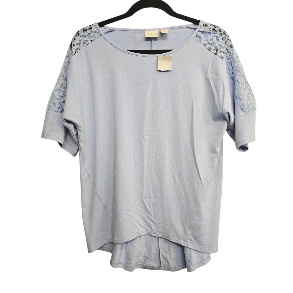 Chico's Size 0/ Small Light Blue Lace Shoulder Blouse Casual Elegant Cottagecore
